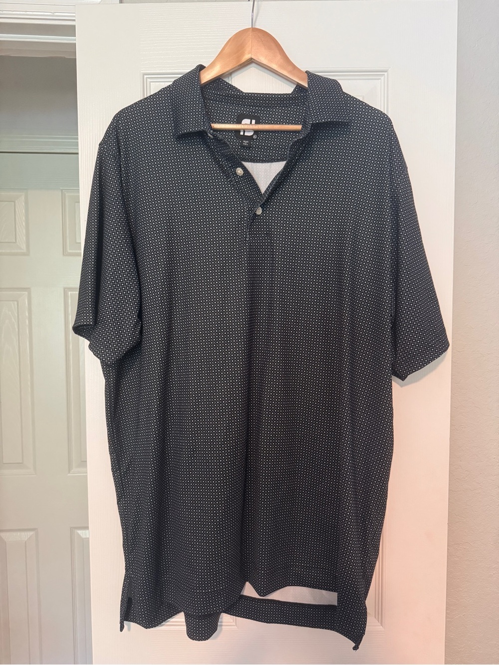 Men's FootJoy Black Short-Sleeve Polo with Micro Dot Pattern